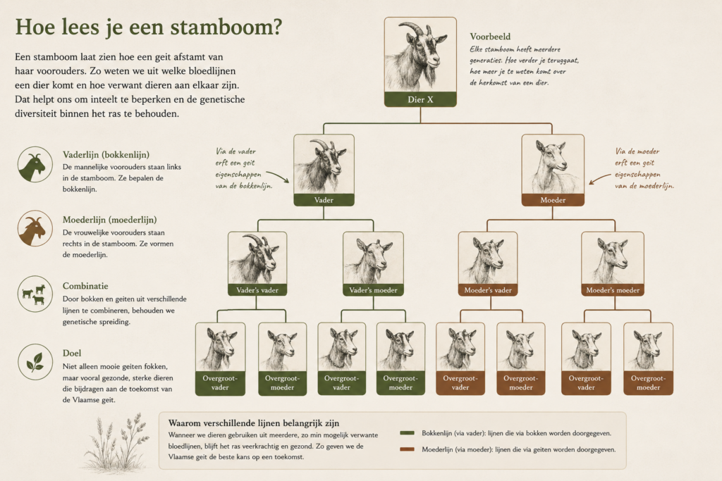 Stamboom van de Vlaamse geit met verschillende bloedlijnen